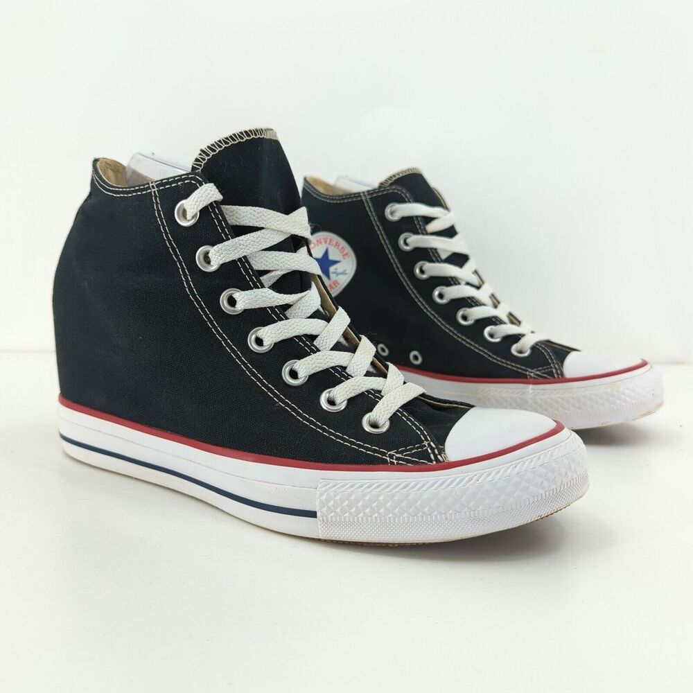 Converse Women 10 All Star Lux Mid Wedge Sneakers Black Chuck Taylor FLAW